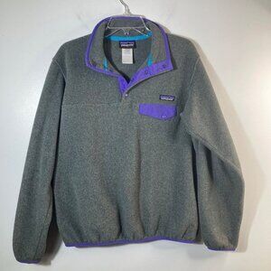 Womens Vintage Patagonia Synchilla Snap T Fleece Pullover Jacket Gray Purple M